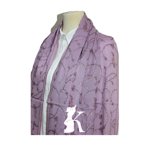 Threads Of Tradition, Threads Of Fashion - Hand stitched Kashmir scarf. Color purple. Stylish, unique and luxurious for special occasions.