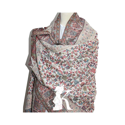 Pure Wool Kashmir Shawl with Zari Border-Off-White
