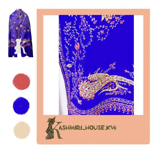BLUE MOSS FLEECE FLOWER JAAL SOZNI EMBROIDERED CASHMERE SHAWL