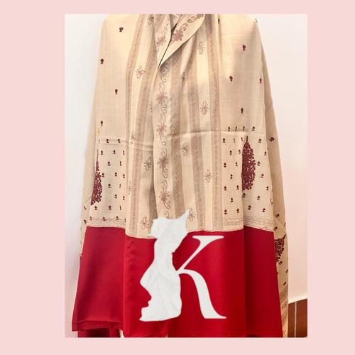 KASHIRI WOMEN'S WOOL SHAWL RED &PEAG PALLA WHITE JAAL EMBROIDEY - KASHIRI WOMEN'S WOOL SHAWL RED &PEAG PALLA WHITE JAAL EMBROIDEY Size 100CM x 200CM