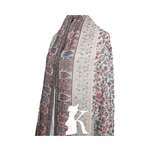 Pure Wool Kashmir Shawl with Zari Border-Off-White