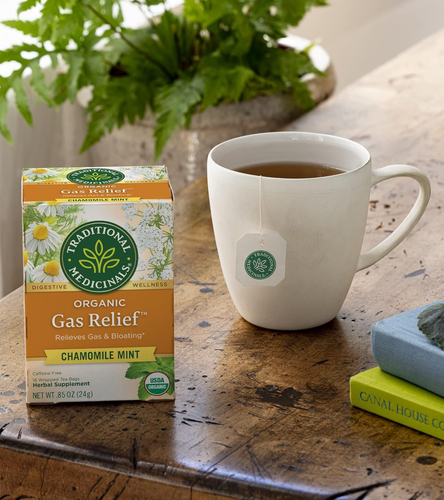 Blue Store 511 - Gas Relief Tea - Gas Relief Tea A powerful herbal formula to soothe gas and support digestion, relieving bloating for thousands of years with a blend of equal parts caraway, coriander, basil, chamomile and peppermint to deliver a harmonious, high-quality tea. The most important of these benefits are: 
 - Reducing bloating and gases in the abdomen. - Calms the digestive system and relieves heartburn. - Enhance digestion and better absorption of nutrients. - It helps soothe the intestines and reduce intestinal discomfort. Size: The box contains 16 tea bags