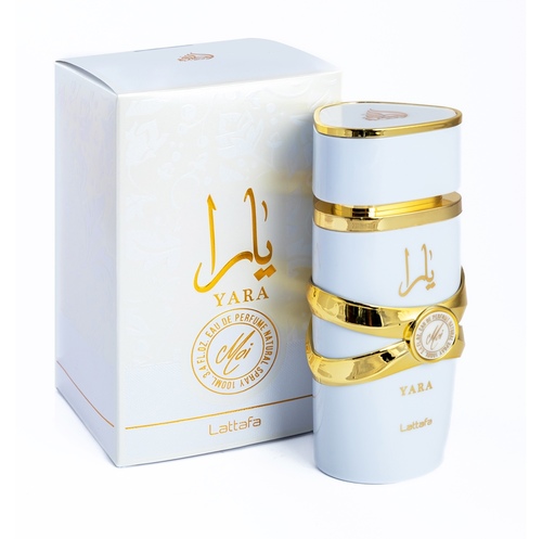 Yara - Brand: Yara by lattafa eau de parfum - 100ml      
. Top notes:  jasmine, peach . Middle notes:  caramel, amber  . Base notes:  vanilla, sandalwood, patchouli