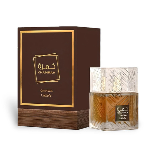 Khamra Qahwa - Brand: Khamra Qahwa By Lattafa Eau De Parfum - 100ml
 . Top Notes.sweet, warm spicy, vanilla  . Heart Notes: amber, musky, white floral . Base Notes: powdery ,coffee ,fruity aromatic