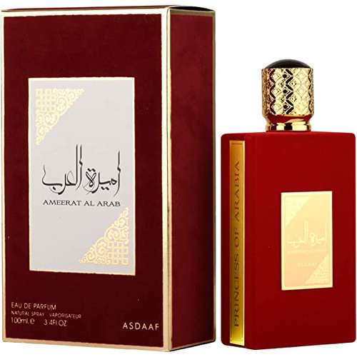 Ameerat Alarab - Brand: Ameerat Alarab By Lattafa Eau De Parfum-100ml
 . Top Notes : Grapes, Oranges, Apples. 
 . Heart  notes: rose, jasmine, lily, ylang-ylang, gardenia, white musk 
 . Base notes: sandalwood, tonka bean, brambre.