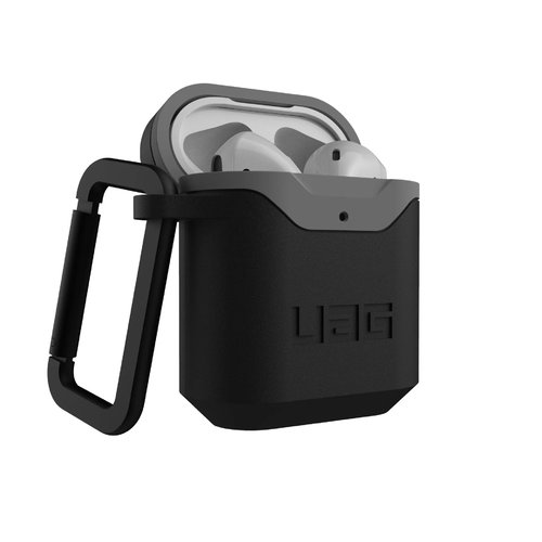 UAG Apple Airpods Gen 1& 2 Hard Case V2 - 1- MIL SPEC DROP PROTECTION

2- SMOOTH PC SHELL WITH SOFT TPU INTERIOR

3- DETACHABLE CARABINER

4- WIRELESS CHARGING COMPATIBLE

5- LIGHTNING PORT

6- 2 PIECE APPLICATION

Urban Armor Gear's hard shell is designed to fit the exact dimensions of Apple AirPods (2nd Gen 2019) and AirPods (1st Gen 2016) for a better fit and protection - not compatible with AirPods Pro
The UAG AirPods cover does not limit wireless charging (Qi) - you can charge your wireless headphones in a Qi-Charger as if they were in a bag without removing the cover
The cover offers protection against damage to the military standard MIL-STD-810G 516.6 thanks to the robust polycarbonate outer shell and a soft silicone interior - and also protects the lightning bolt connector from dust and dirt with a cover
With the high-quality carabiner you can easily attach your new AirPods to your backpack or similar to have your wireless headphones always at hand.