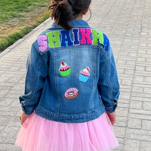 Jeans Jacket With Colorful Name Writing - Please write your name in English