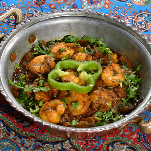 Shrimp Hamees - Fresh shrimp cooked with tomato, onion, lemon, pomegranate molasses and paprika.