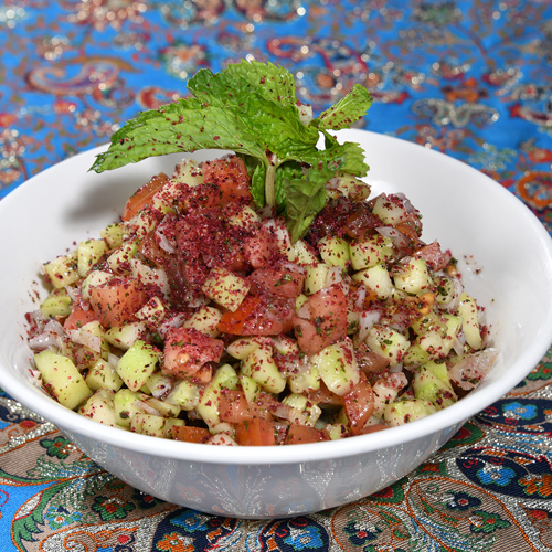 Shirazi Salad - Tomato, cucumber, white onion, olive oil and lemon.