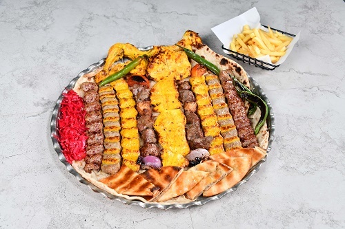 Mix Grill For 4 Per - 3iranian kabab ,3 kabab yas 10pic shish tauok , 2 tika meat , 2arayes,1/2 grill chicken , with serves yas and worm bread.