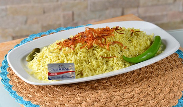 Bagila Rice - Basmati rice cooked with green beans and dill.