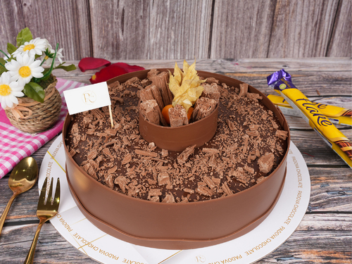 Chocolate flake cake - It contains layers of chocolate sponge and cream, covered in ganache, flake chocolate and fresh fruits.