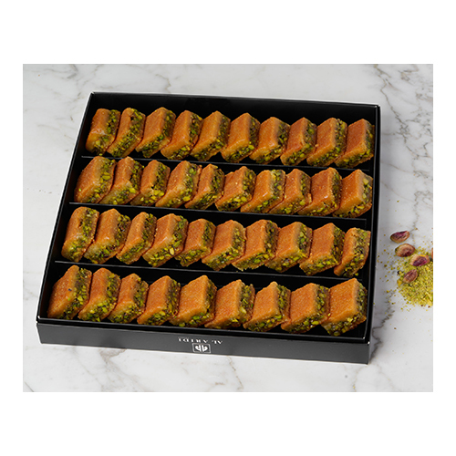 Basma Pistachio - Prepared from kunafa dough and Pistacio, sweetened with syrup