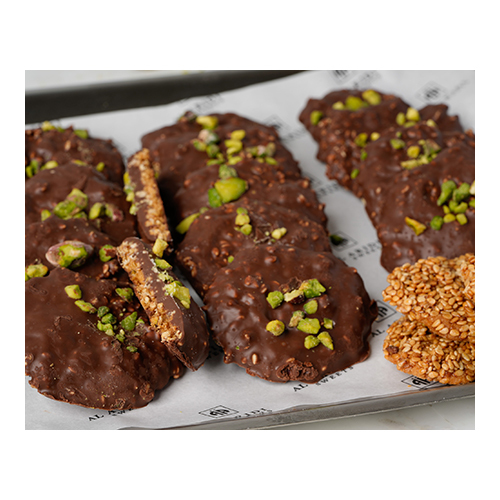 Barazek Chocolate - Prepared from roasted sesame and flour paste with pistachios, mahlab and butter dipped in chocolate