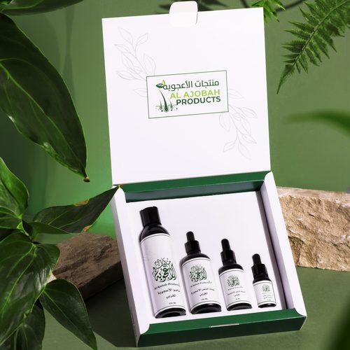 Al Ajobah Products - Hair Care Kit - The collection consists of Moroccan hair shampoo, Moroccan hair toner, Moroccan hair serum and Moroccan eyelash extension oil all natural Moroccan products have special oils and herbs for hair care, lengthening and thickening