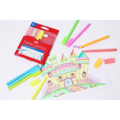 Alhammah Stationary  - Faber-Castell Vibrant Connector Pen Colour Markers, Pastel and Neon Assorted – Pack of 12