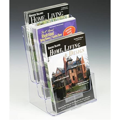 3-Tiered Literature Holder for Tabletop or Wall,  for Magazines - Clear