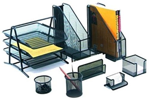 ‏Metal mesh office set of 8 pcs - black