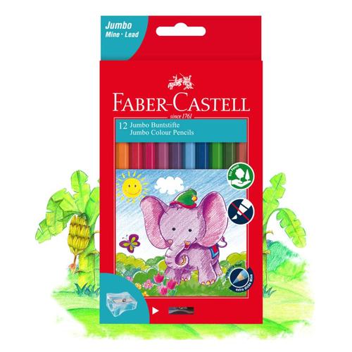 Faber Castell Jumbo Coloured Pencils plus Sharpener Pack 12