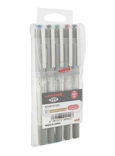 ‏Uniball 5-Piece Eye Fine Rollerball Pen Set, 0.7mm, MI-UB157-05C, Multicolor