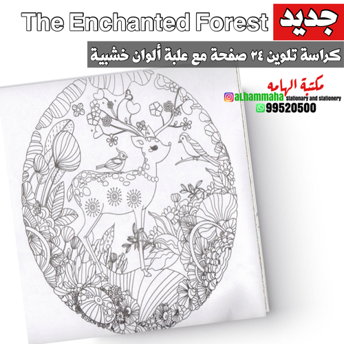 ‏24 page coloring book with wooden color box - the enchanted forest