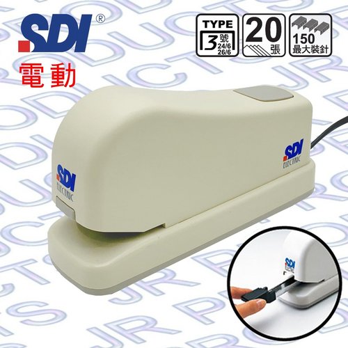 SDI - ELECTRIC CARTRIDGE STAPLER 1170 - Up to 25 sheets of 70 gsm (20 sheets of 20lb) paper  Non-skid rubber feet  Convenient push button and front loading  Load 3 strips (50pcs/strip) of 24/6 or 2 strips (100pcs/strip) of 26/6 staples