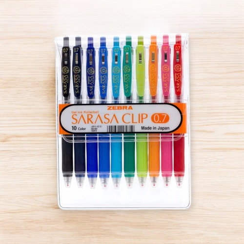 Zebra Sarasa Clip Ink Gel Retractable Pen, 0.5mm, 10 Colors