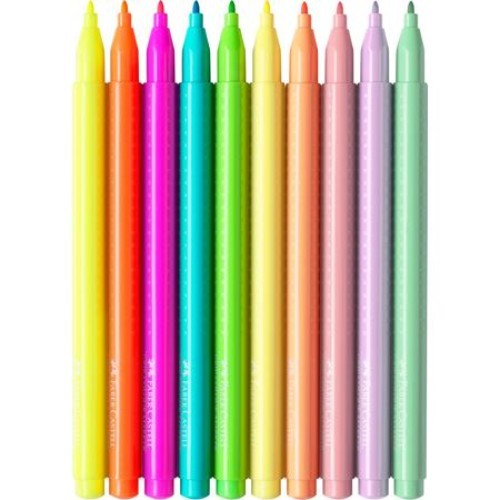 Faber-Castell Vibrant Connector Pen Colour Markers, Pastel and Neon Assorted – Pack of 12
