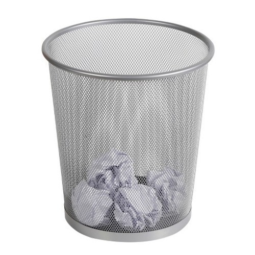 Medium Size Mesh Round Paper Waste Basket - Silver