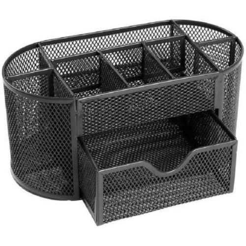 Alhammah Stationary  - Mesh Collection Oval Supply Caddy Desktop Organizer Office Drawer with Pen Holder Collection, black