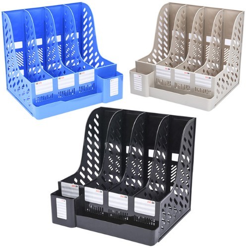 Alhammah Stationary  - Mesh Plastic File Holder Stand Organizer w/4 Compartments and Pen Holder