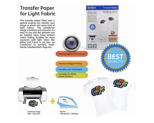 Maxi - T-Shirt Transfer Paper 155 gsm A4 10 Sheets - Light