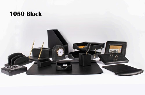 Black leather desk set x 13 - 1050-black