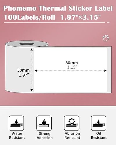 Phomemo M110 M120 M200 M220 M221 Thermal Label, self-Adhesive Label, 50mm*80mm, Phomemo Thermal Labe