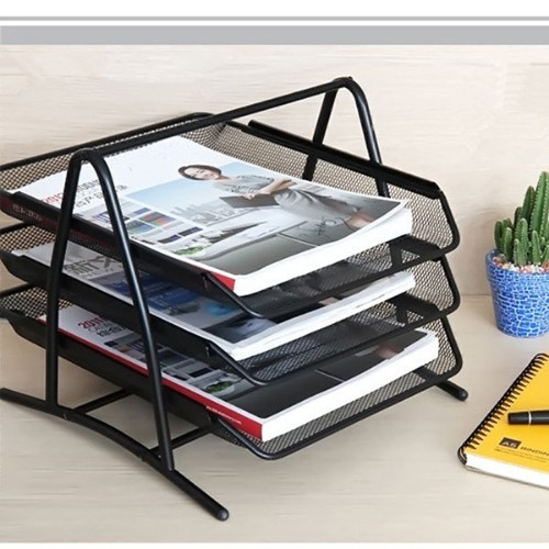 Steel Paper Stand 3 Shelves, Black Color