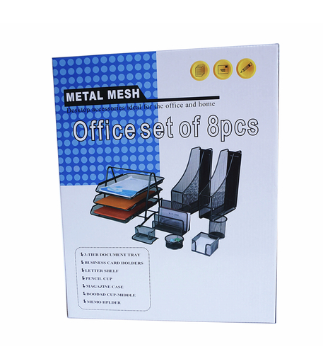 ‏Metal mesh office set of 8 pcs - black