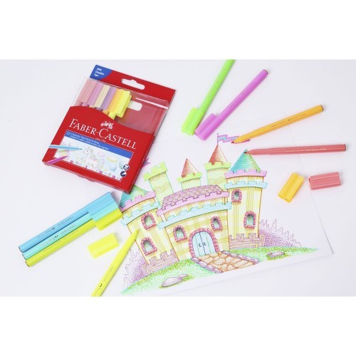 Faber-Castell Vibrant Connector Pen Colour Markers, Pastel and Neon Assorted – Pack of 12