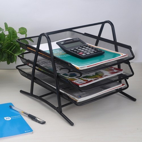 Steel Paper Stand 3 Shelves, Black Color