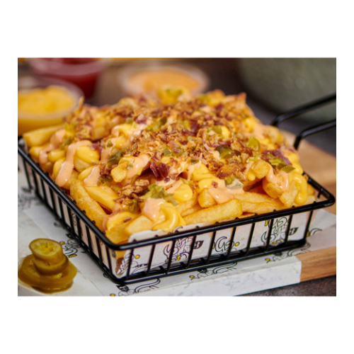 Kashokhi  - Special Fries - French fries with cheddar sauce, dynamite sauce, beef bacon, crispy onion and jalapeno