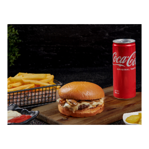 Mushroom Burger Meal - Mushroom burger, fries and soft drink from your choice