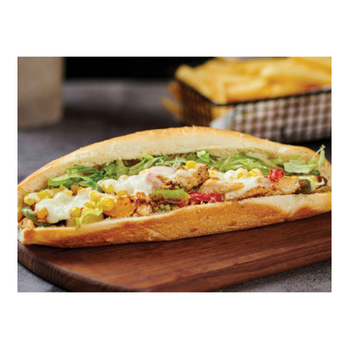 Kashokhi  - Chicken Fajita French Samoon Sandwich - chicken breast with colored capsicum, onion, corn, mazorella cheese, pickles, garlic and mayonnaise