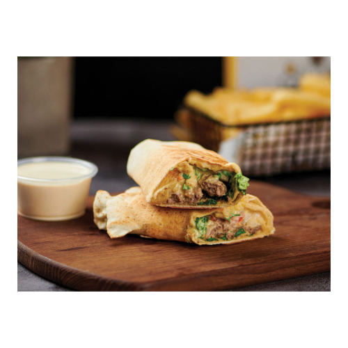 Hob Al Watan Lebanese Bread Sandwich - beef kabab with parsley, tomato, onion, humus and tahini sauce