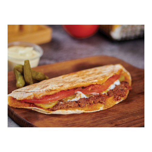 Beef Sausage Lebanese Bread Sandwich - Sheep beef with pickles, tomato, garlic and mayonnaise