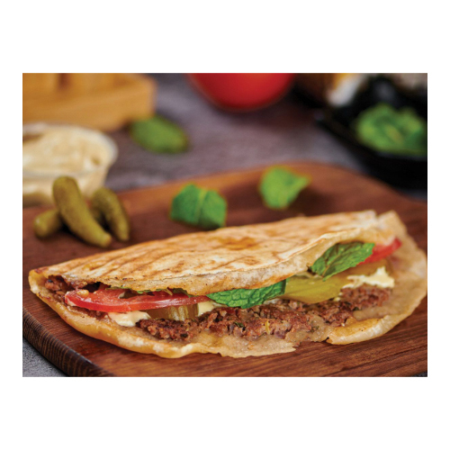 Kashokhi  - Arayes Kafta Lebanese Bread Sandwich - Sheep beef with pickles, tomato, mint and humus