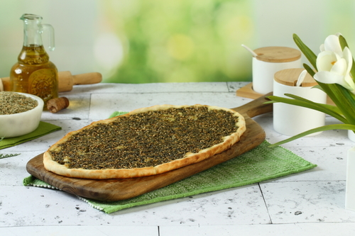 Mushtah Zaatar - The light lebanese mushtah open dough with zaatar ( thyme).