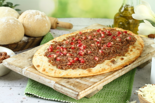 Mah'shiah meat with cheese - Lebanese dough stuffed with cheese, covered with minced meat in the Lebanese way.