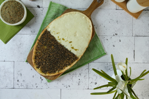 Mushtah Zaatar & cheese - The light lebanese mushtah open dough With half zaatar (thyme) and half cheese