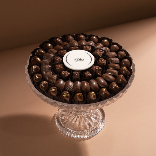 crystal tray - صينيه كريستال تحتوي على جوكلت فرنسي 650 غرام بحشوات متنوعه ولذيذه