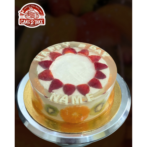 Jelly Sponge Cake 1 - fruits cake around jelly cake with wishes