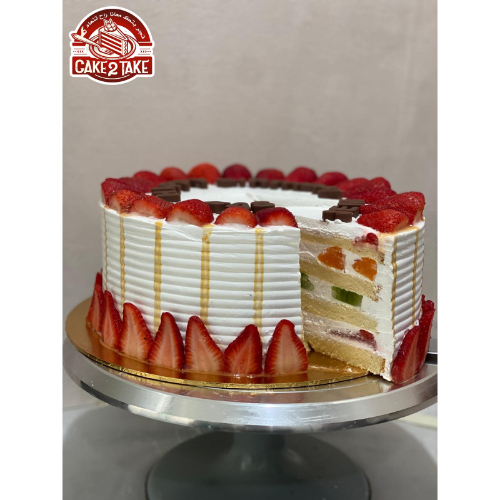 Mix Fruit Sponge Cake - mixed fruits cake 3 layer